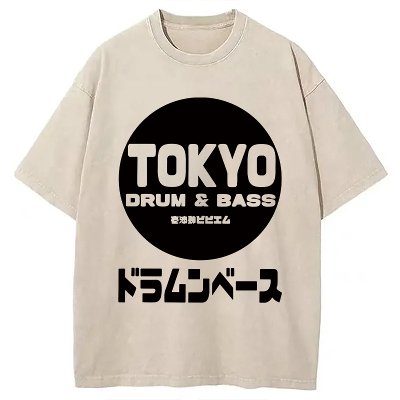 Tokyo DnB Japanese Washed T-Shirt Retro Streetwear Graphic Top Gifts For Him