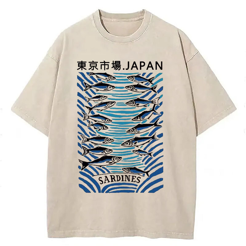 Tokyo Fish Market Washed T-Shirt Soft Cotton Daily Wear Tee Gifts For Besties