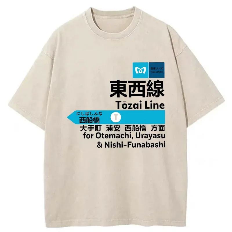 Tokyo Metro Tozai Line Washed T-Shirt Classic Graphic Fashion Tee Gifts For Friends