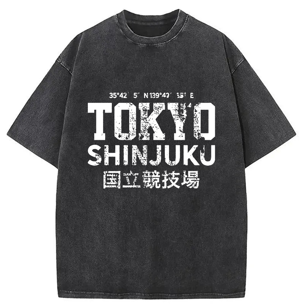 Tokyo Shinjuku Washed T-Shirt Retro Humor Graphic Top Gifts For Besties Tokyo Shinjuku Washed T-Shirt Retro Humor Graphic Top Gifts For Besties