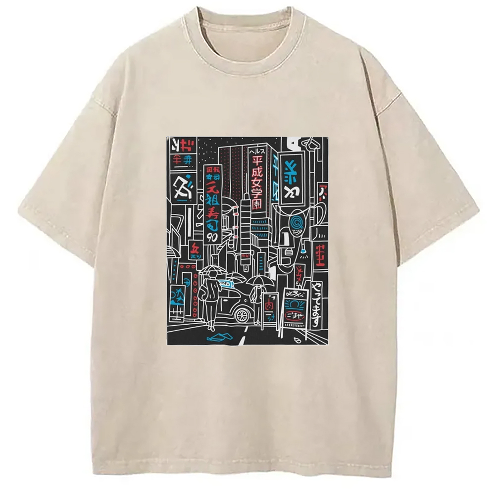 Tokyo Streets Washed T-Shirt Everyday Comfort Graphic Shirt Gifts For Friends