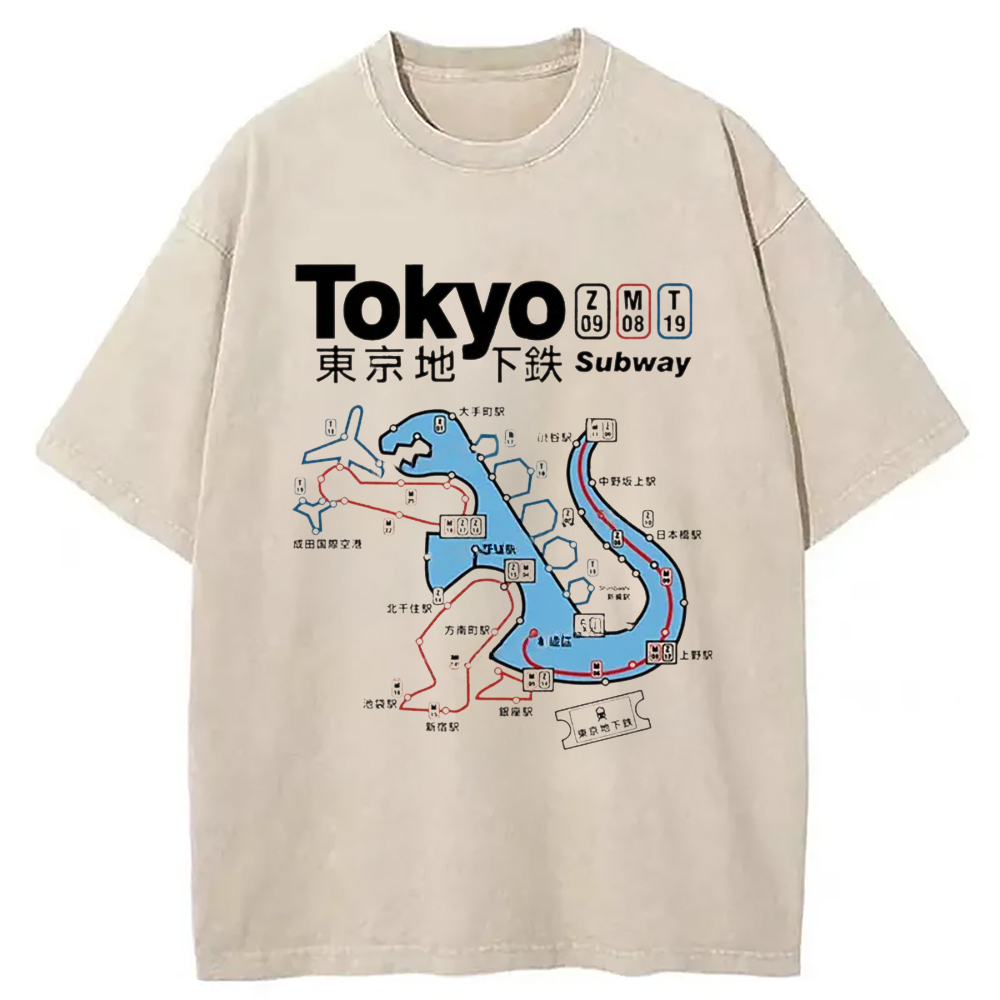 Tokyo Subway Map Washed T-Shirt Trendy Everyday Casual Outfit Gifts For Besties