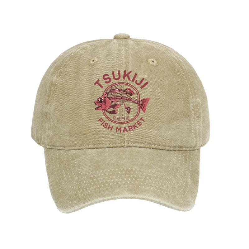 Tokyo Tsukiji Fish Market Vintage Japan Washed Hat Vintage Dad Hat Unique Gift Ideas