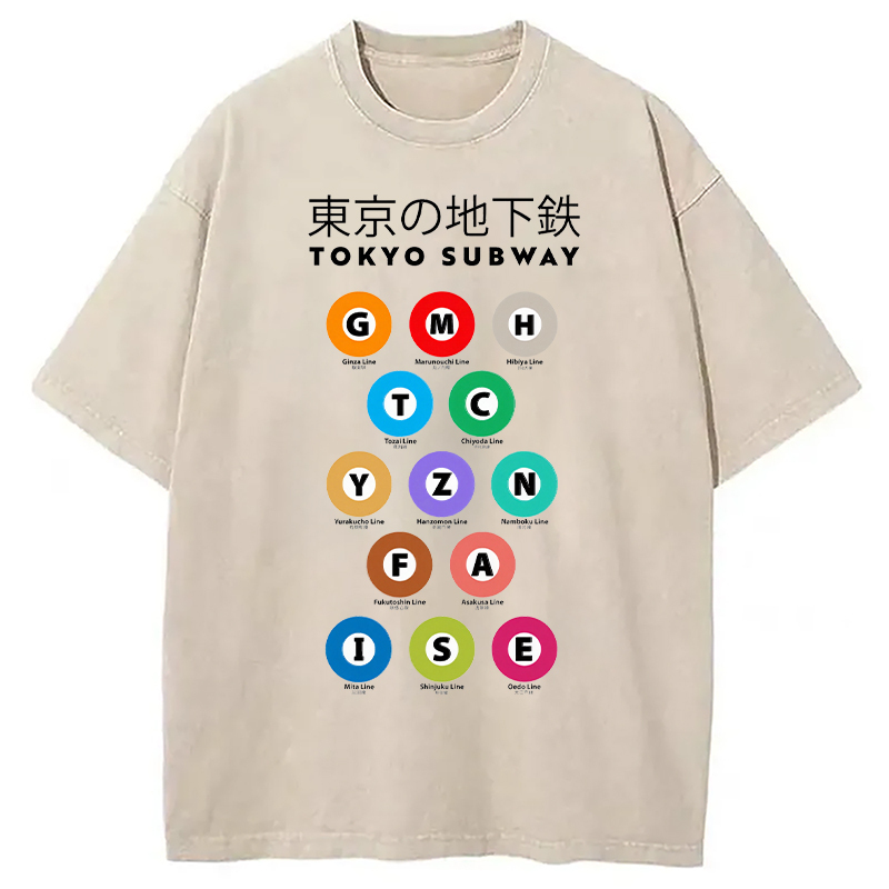 Tokyo Tunnelbanan Guide Washed T-Shirt Trendy Everyday Casual Outfit Gifts For Sister Tokyo Tunnelbanan Guide Washed T-Shirt Trendy Everyday Casual Outfit Gifts For Sister