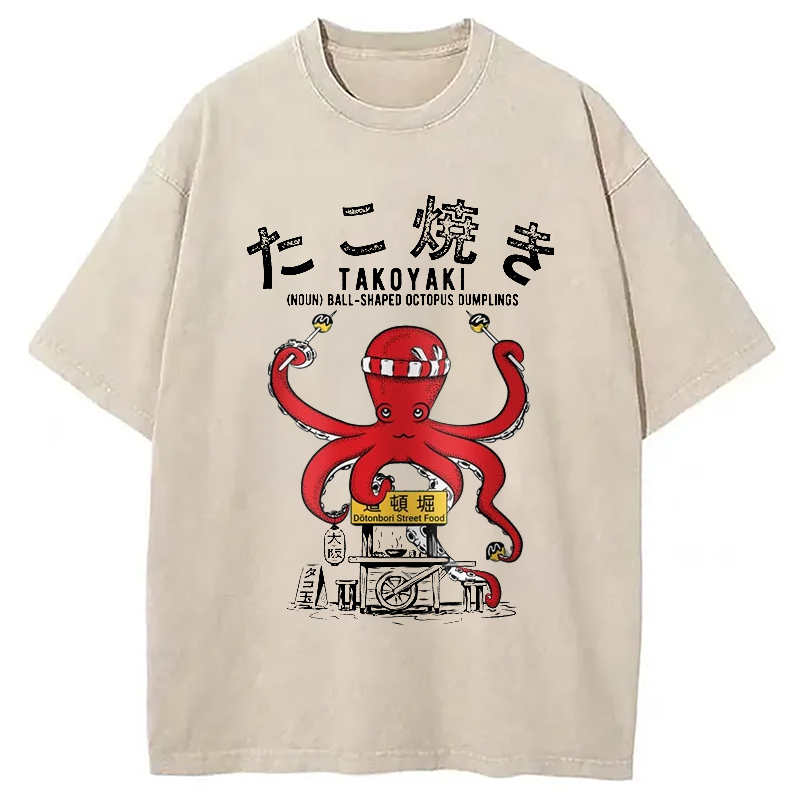 Tokyocanva Takoyaki Octopus Dumplings Washed T-Shirt Classic Graphic Fashion Tee Gifts For Sister Tokyocanva Takoyaki Octopus Dumplings Washed T-Shirt Classic Graphic Fashion Tee Gifts For Sister
