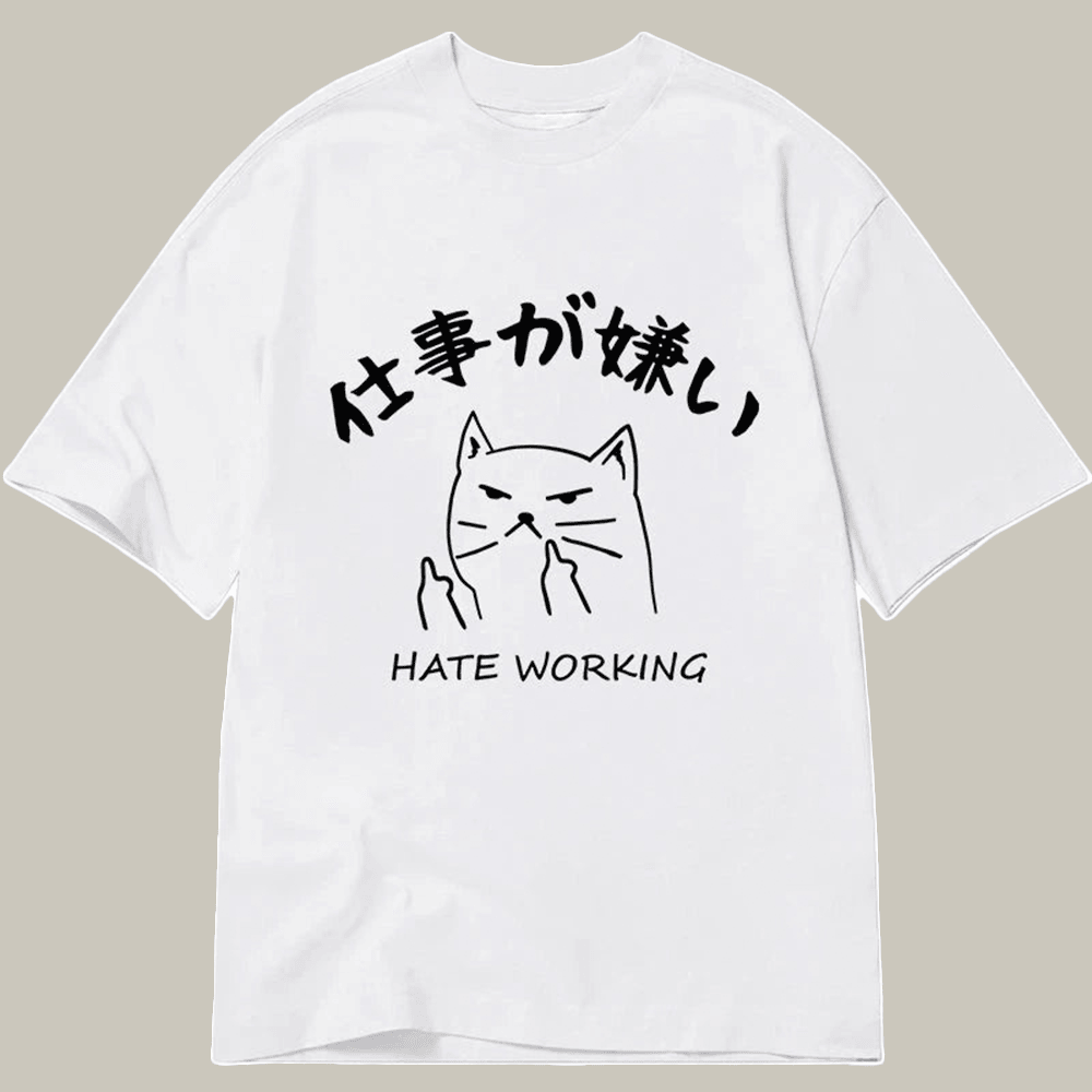 Tokyocanvas A Cat That Hates Work Classic T-Shirt Funny Graphic Shirt Gifts For Friends