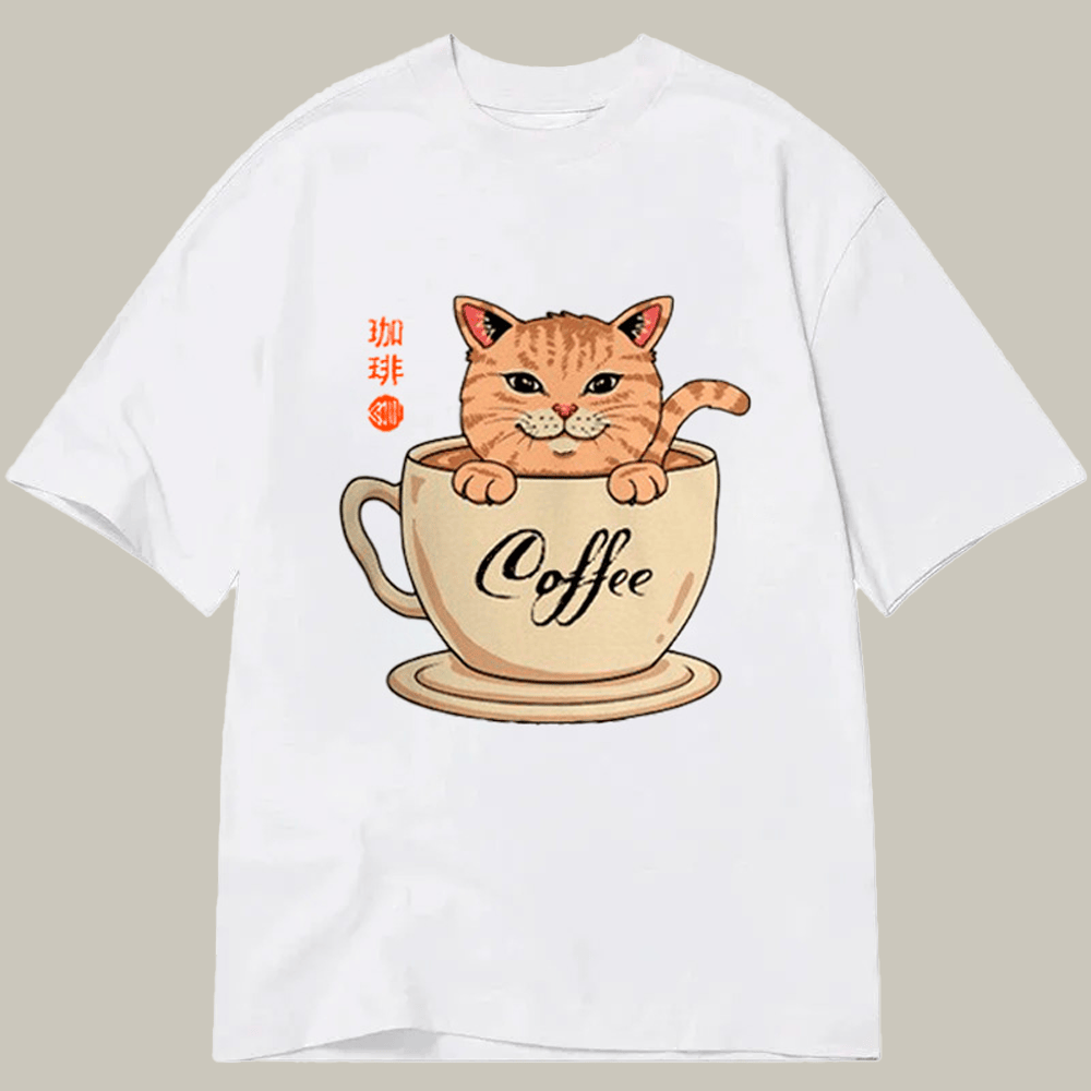 Tokyocanvas A Cup Of Coffee Cat Classic T Shirt Graphic Funny Shirt Christmas Gift Idea For Him