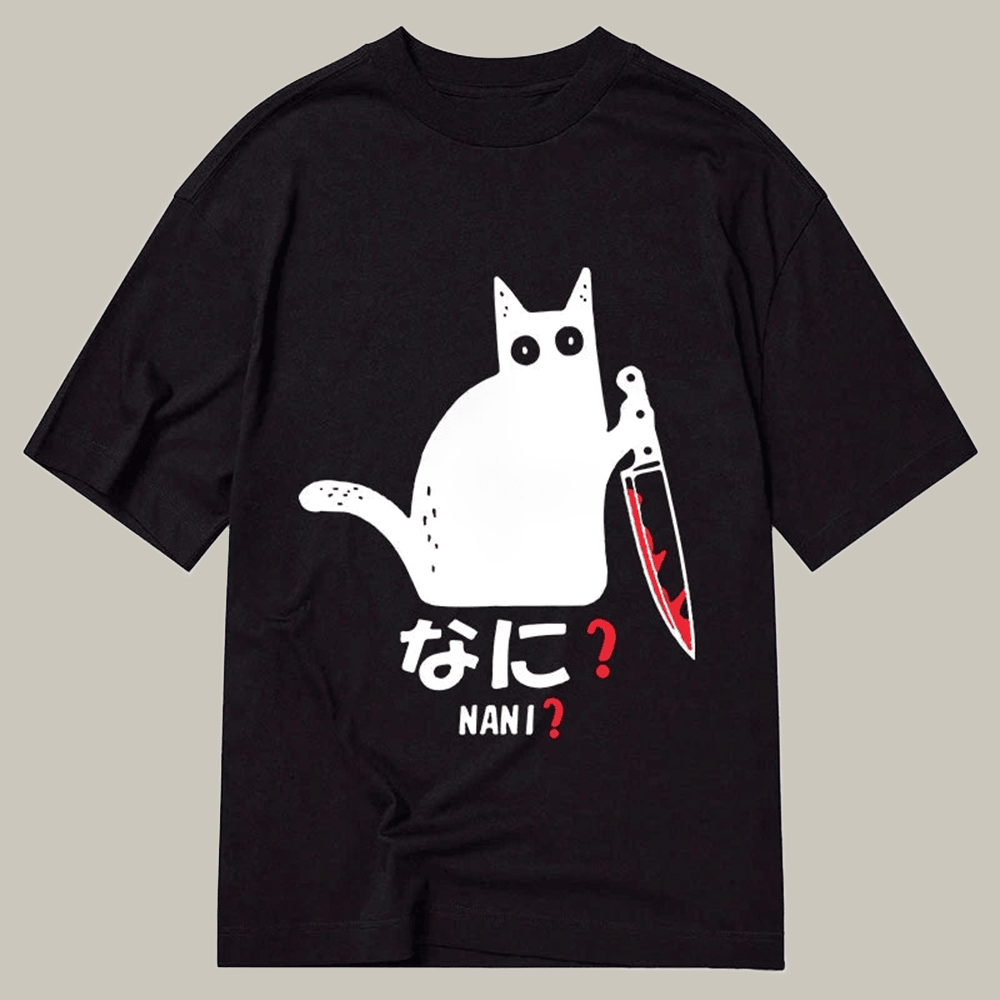 Tokyocanvas A Puzzled Cat Holding A Knife Classic T Shirt Graphic Humor Shirt Adult Son Gift