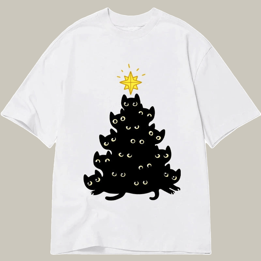 Tokyocanvas Black Cat Christmas Tree Classic T Shirt Humor Print Tee Christmas Ideas For Teens