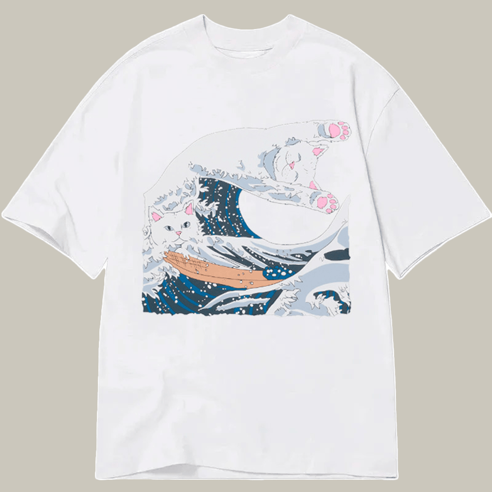 Tokyocanvas Cat Great Wave Classic T Shirt Funny Graphic Tee Good Christmas Gifts For Girlfriend