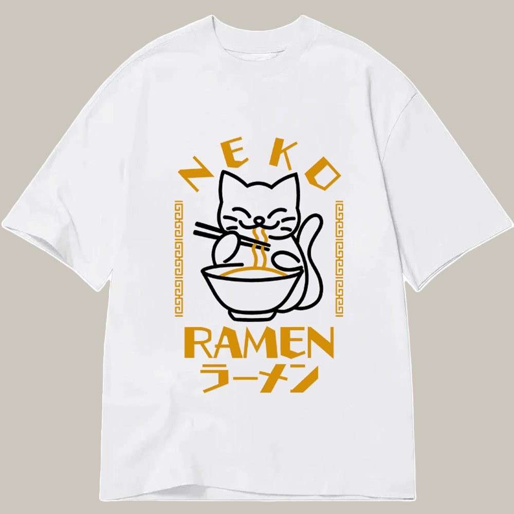 Tokyocanvas Cat Obsessed With Ramen Classic T Shirt Humor Print Tee Best Gift Ideas For Brothers