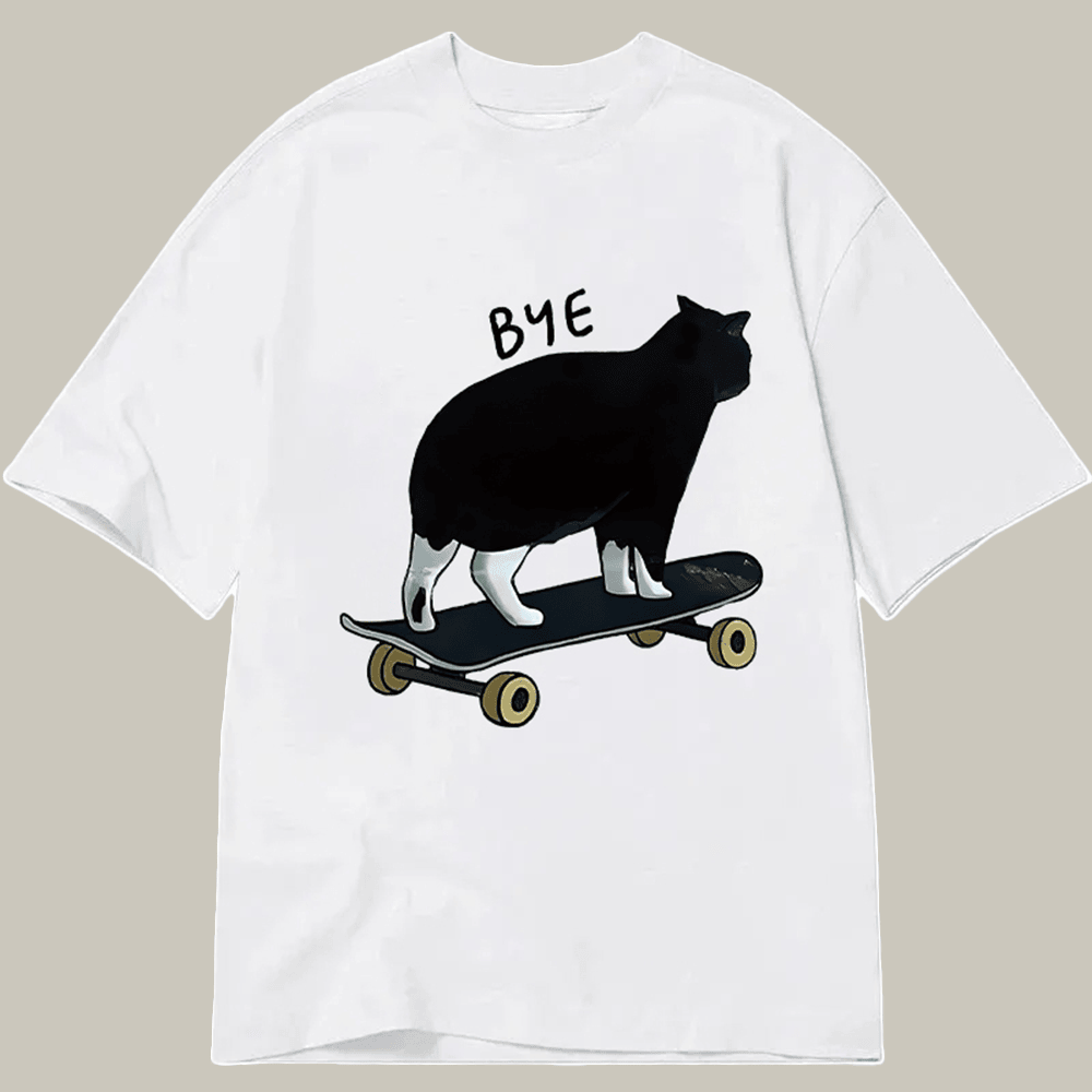 Tokyocanvas Cat On Skateboard Classic T Shirt Funny Graphic Tee Xmas Presents For Teenage Guys
