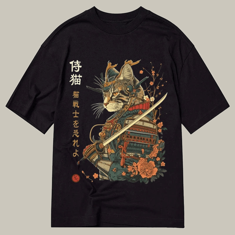 Tokyocanvas Cat Samurai Japanese Art Classic T Shirt Humor Print Tee Best Family Xmas Gifts