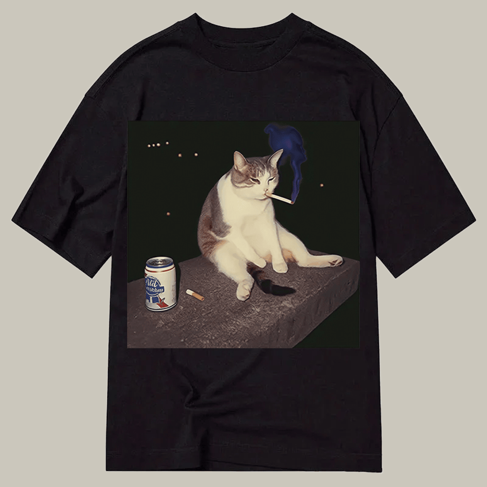 Tokyocanvas Cigarette Kitten Funny Smoking Cat Meme Classic T Shirt Humorous Tee Gift For Him