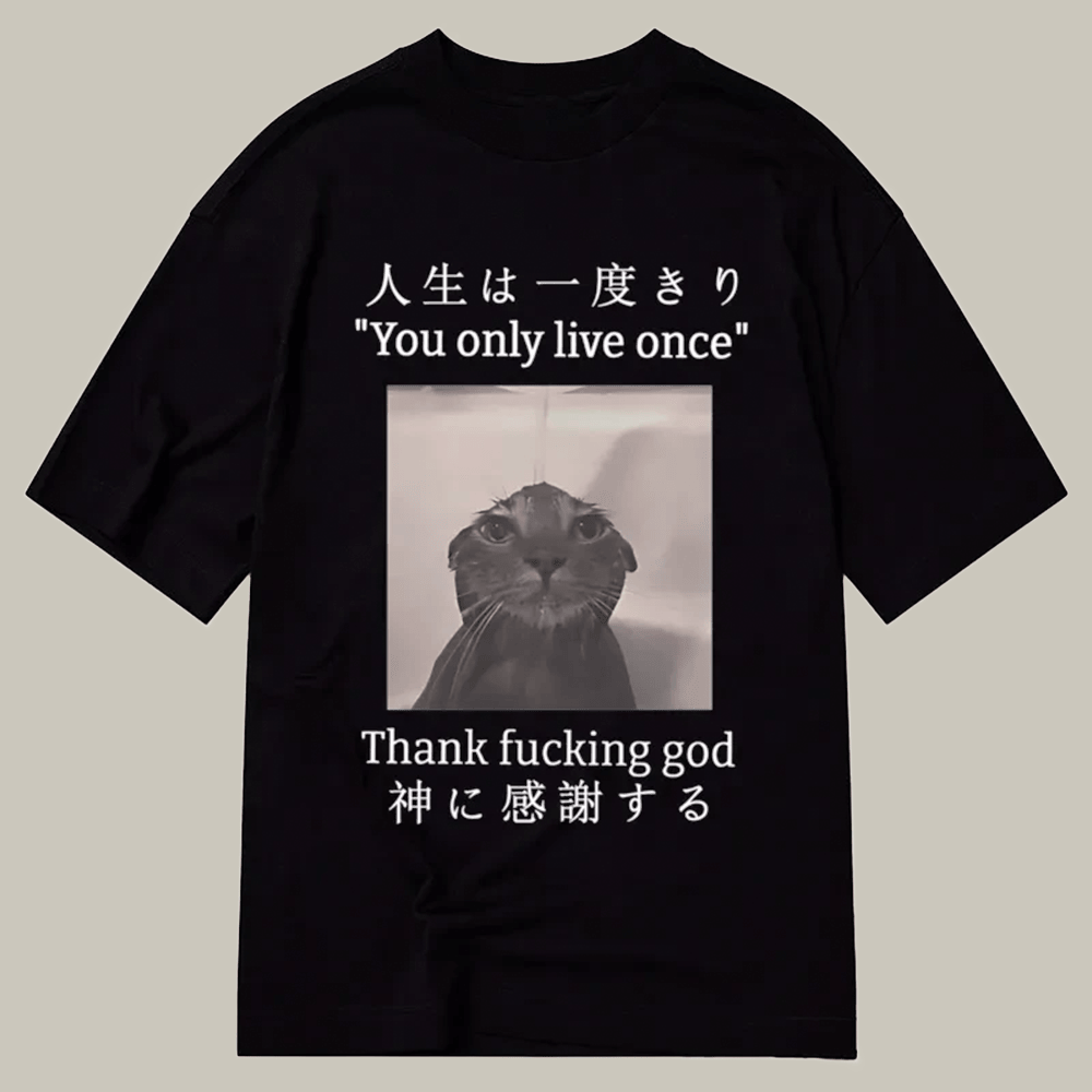 Tokyocanvas Funny Melancholy Cat Classic T Shirt Funny Graphic Tee Christmas Gift Ideas For Him