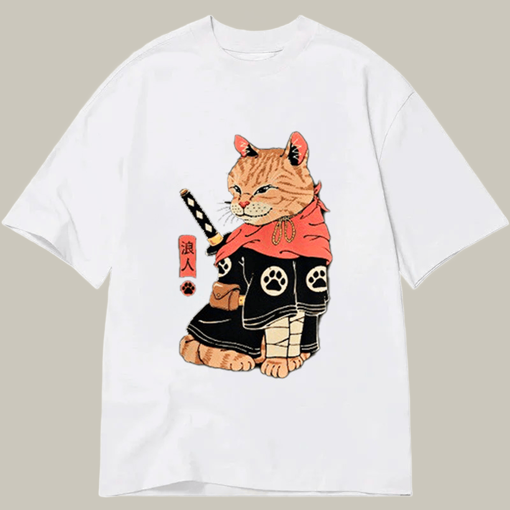Tokyocanvas Neko Ronin Japanese Classic T Shirt Humor Print Tee Christmas Gift Ideas For Mom