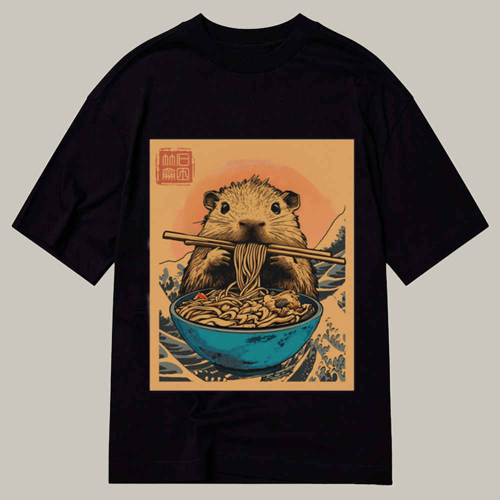 Tokyocanvas Opossum Eats Ramen Classic T Shirt Humor Print Tee Christmas Gift For Girlfriend
