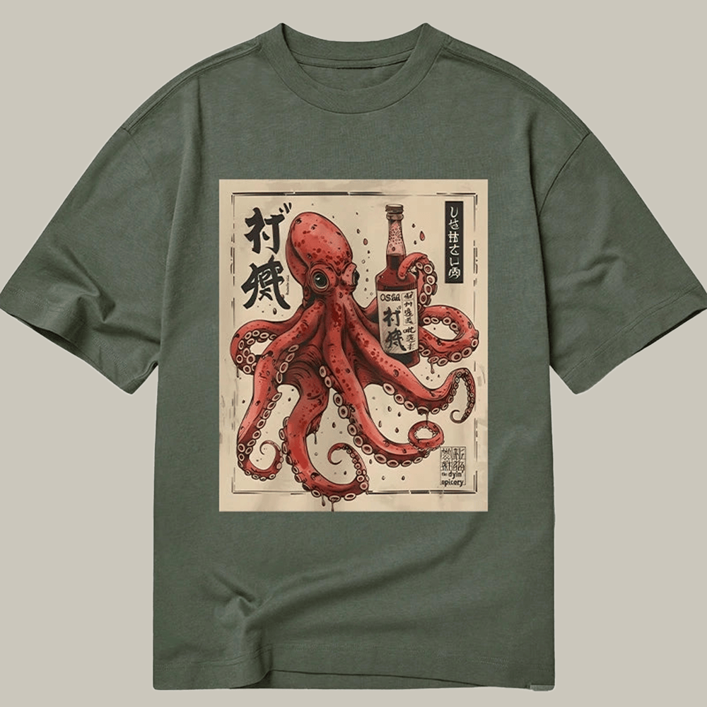 Tokyocanvas Osaka Sake Octopus Classic T Shirt Funny Graphic Tee Cool Presents For Teenage Guys