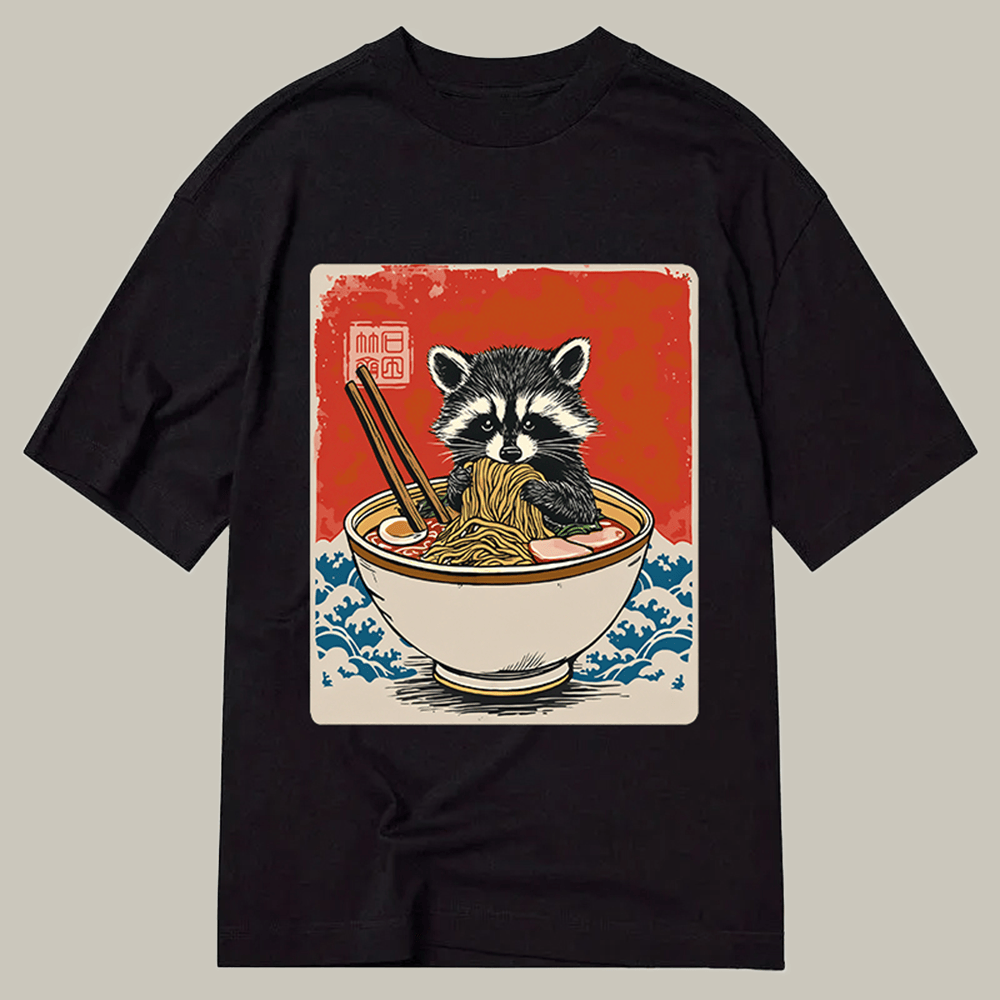Tokyocanvas Ramen Lover Raccoon Classic T Shirt Graphic Humor Shirt Christmas Present Ideas