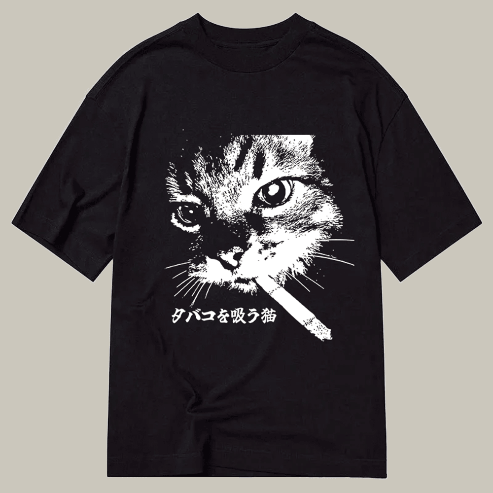 Tokyocanvas Retro Cat Smoking Classic T Shirt Funny Graphic Tee Christmas Gifts For My Wife