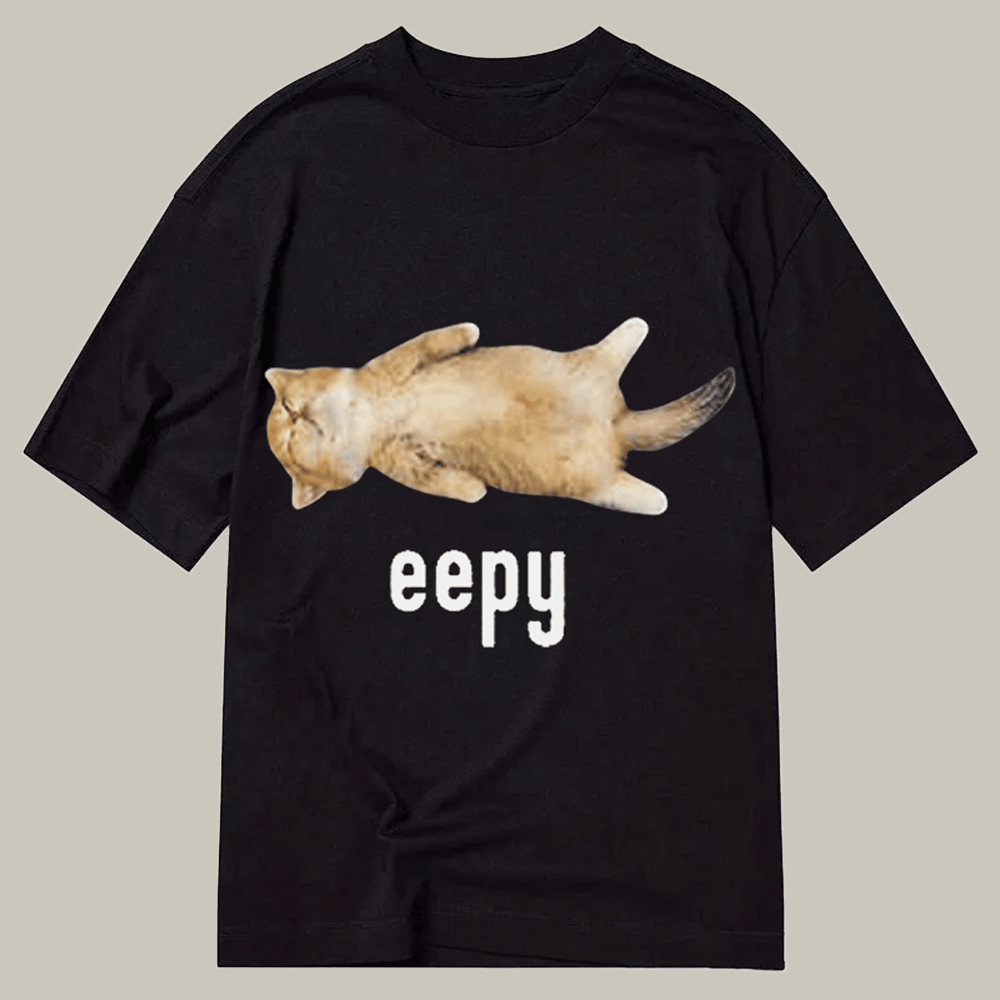 Tokyocanvas Silly Sleepy Cat Meme Classic T Shirt Graphic Humor Shirt Presents For Tweens