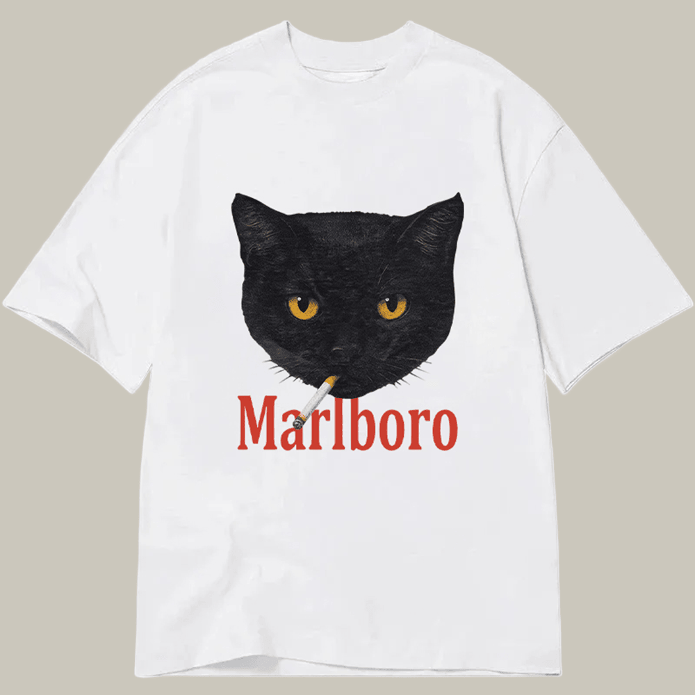Tokyocanvas Smoking Black Cat Vintage Classic T Shirt Graphic Humor Shirt Xmas Gifts For Wife