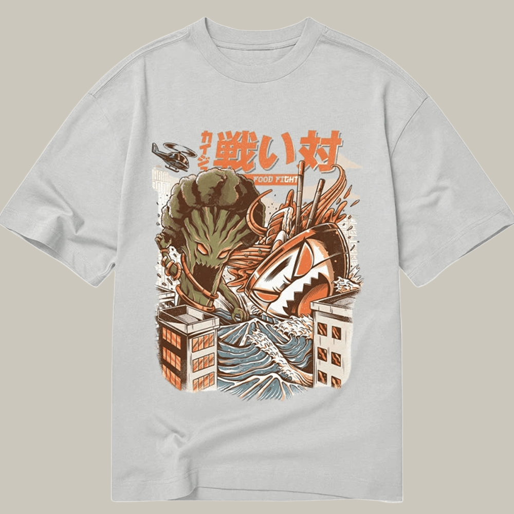 Tokyocanvas The Broccozilla Vs Ramen Kaiju Classic T Shirt Graphic Humor Shirt Adult Son Gift