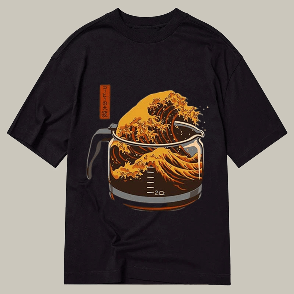 Tokyocanvas The Great Wave Of Coffee Japanese Classic T Shirt Humorous Tee Gifts For Teens