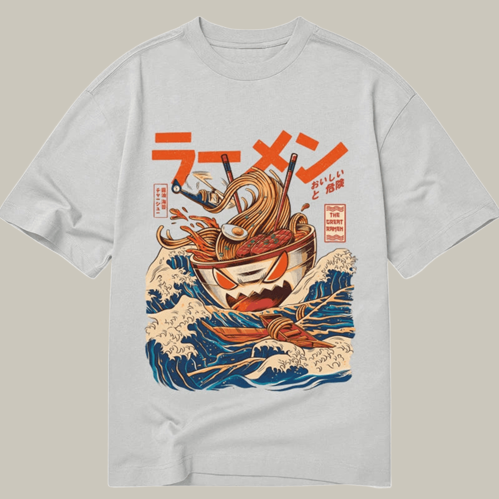 Tokyocanvas The Great Wave Ramen Kaiju Classic T Shirt Funny Graphic Tee Popular Gifts For Teens