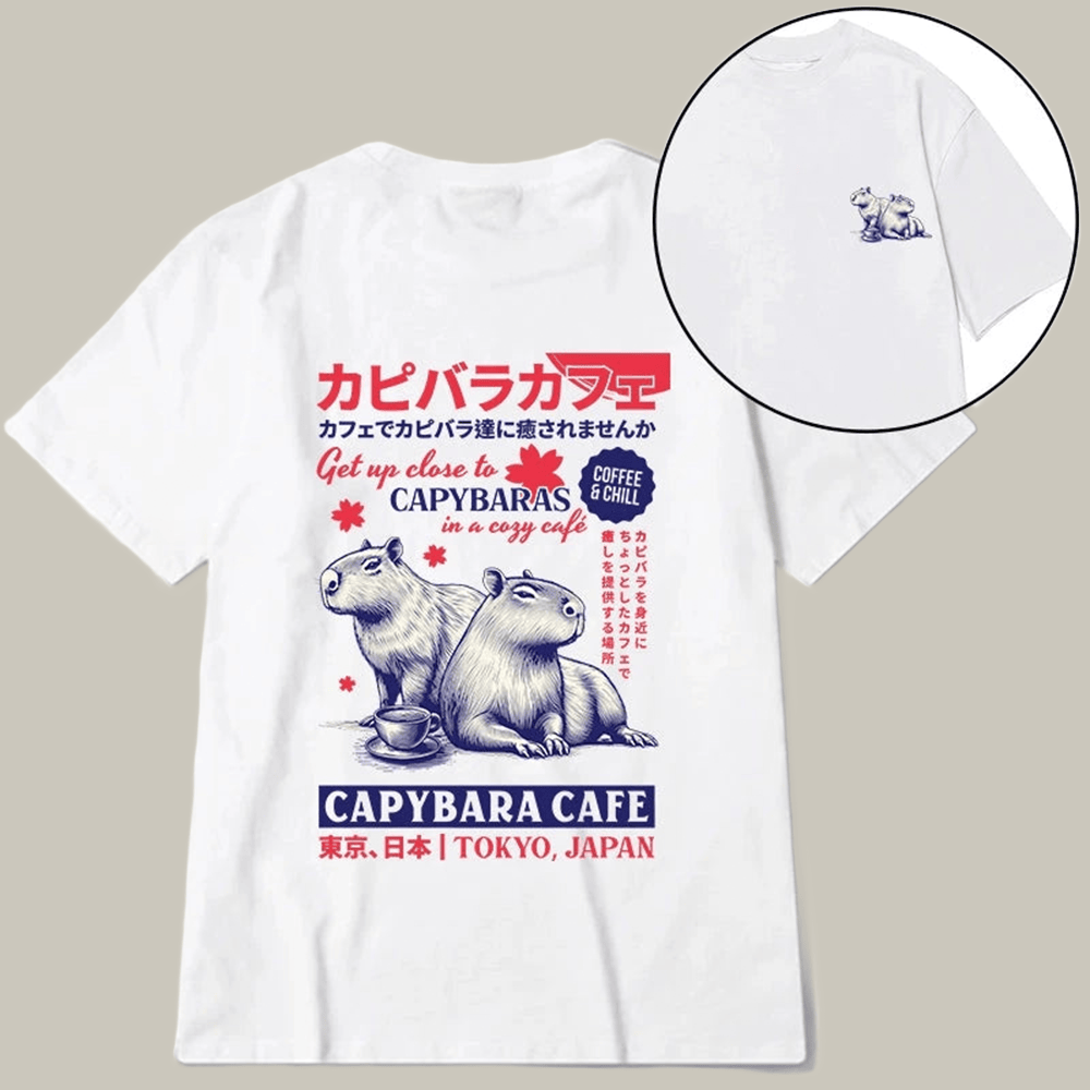 Tokyocanvas Tokyo Japan Capybara Cafe Front Back Classic T Shirt Hilarious Shirt Gift For Daughter