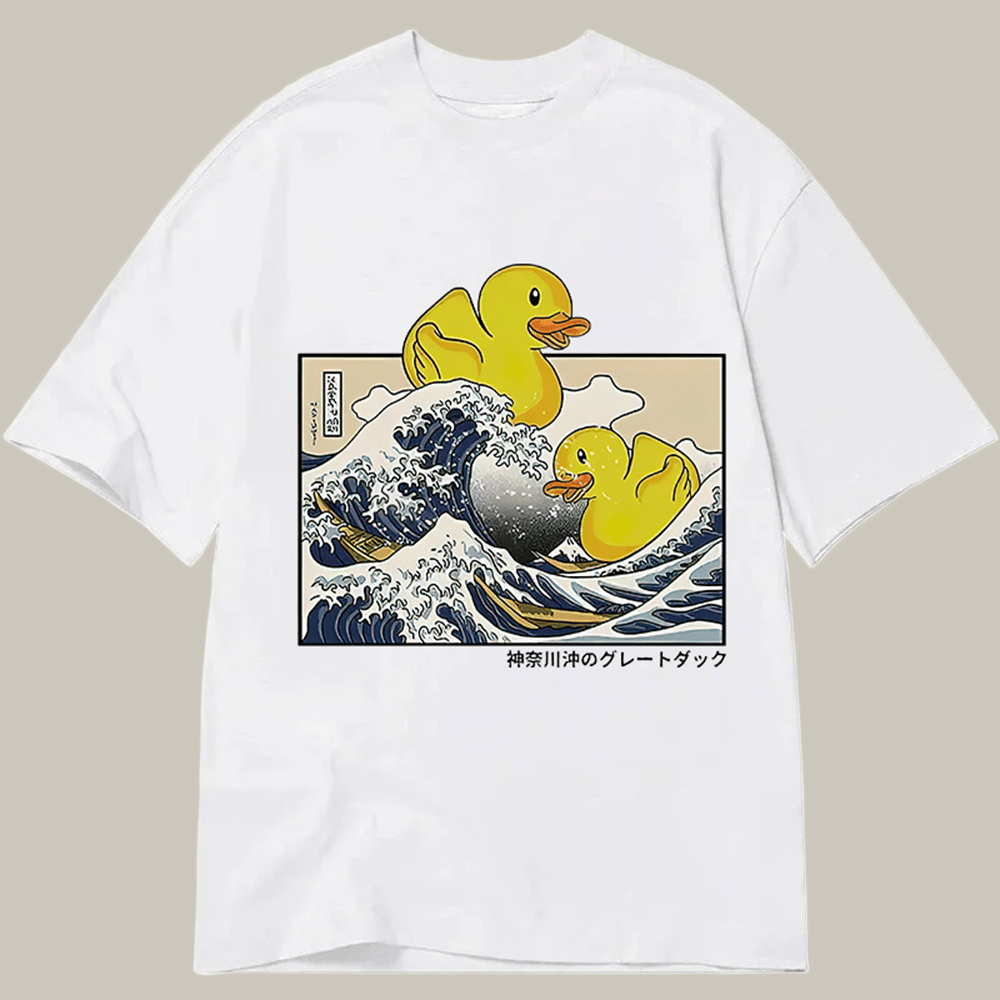 Tokyocanvas Ukiyoe Waves And Cute Yellow Duck Classic T Shirt Graphic Humor Shirt Adult Son Gift