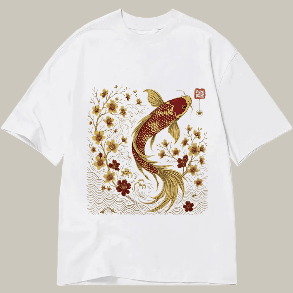 Tokyocanvas Vintage Sakura And Koi Classic T Shirt Funny Graphic Tee Christmas Gift For Son
