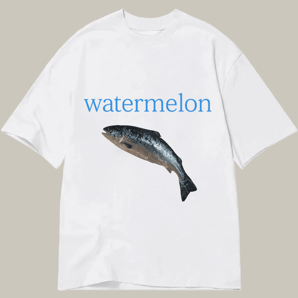 Tokyocanvas Watermelon Fish Classic T Shirt Graphic Humor Shirt Father Daughter Gifts For Dad
