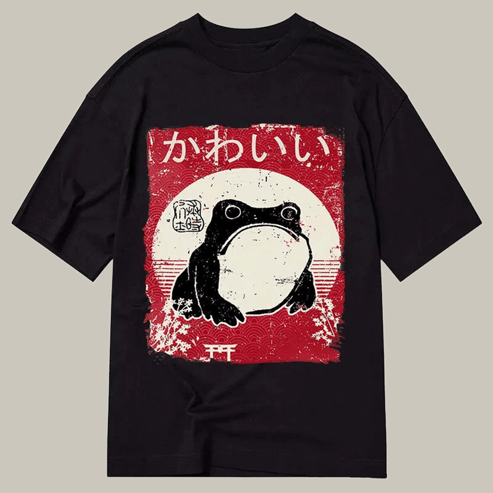 Tokyocanvas Woodblock Print Grumpy Frog Classic T Shirt Graphic Humor Shirt Xmas Gifts For Wife