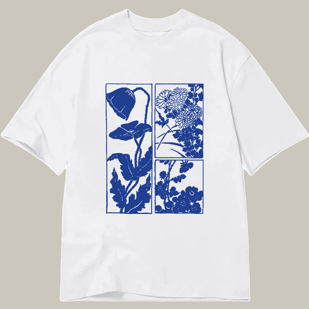 Tokyocanvas Woodcut Flowers Classic T Shirt Humor Print Tee Christmas Gifts For Mom 2025