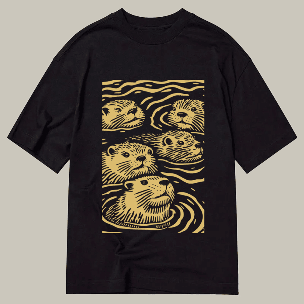 Tokyocanvas Woodcut Otter Classic T Shirt Hilarious Shirt Things To Get Brother For Christmas