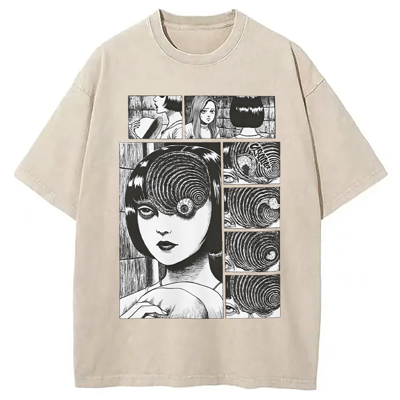 Tomie Anime Horror Washed T-Shirt Casual Oversized Outfit Style Gifts For Sister