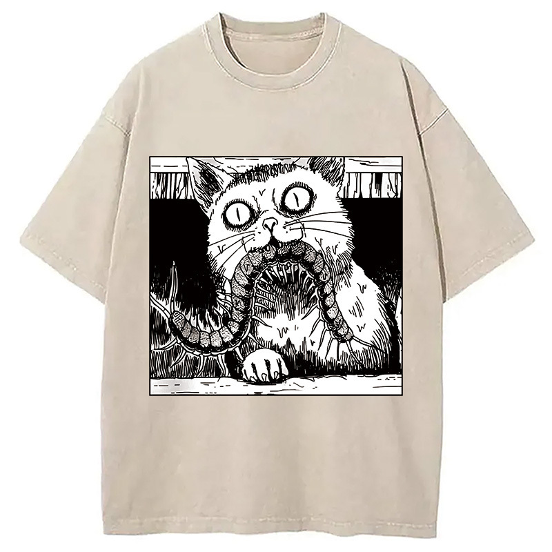 Tomie Cat Diary Horror Washed T-Shirt Soft Comfortable Daily T Shirt Gifts For Him