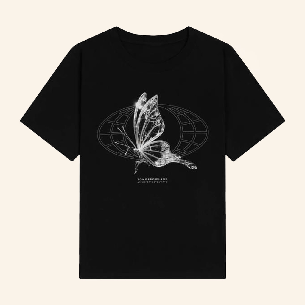Tomorrowland Merch Glass Butterfly T-Shirt Black Gifts For Her Tomorrowland Merch Glass Butterfly T-Shirt Black Gifts For Her