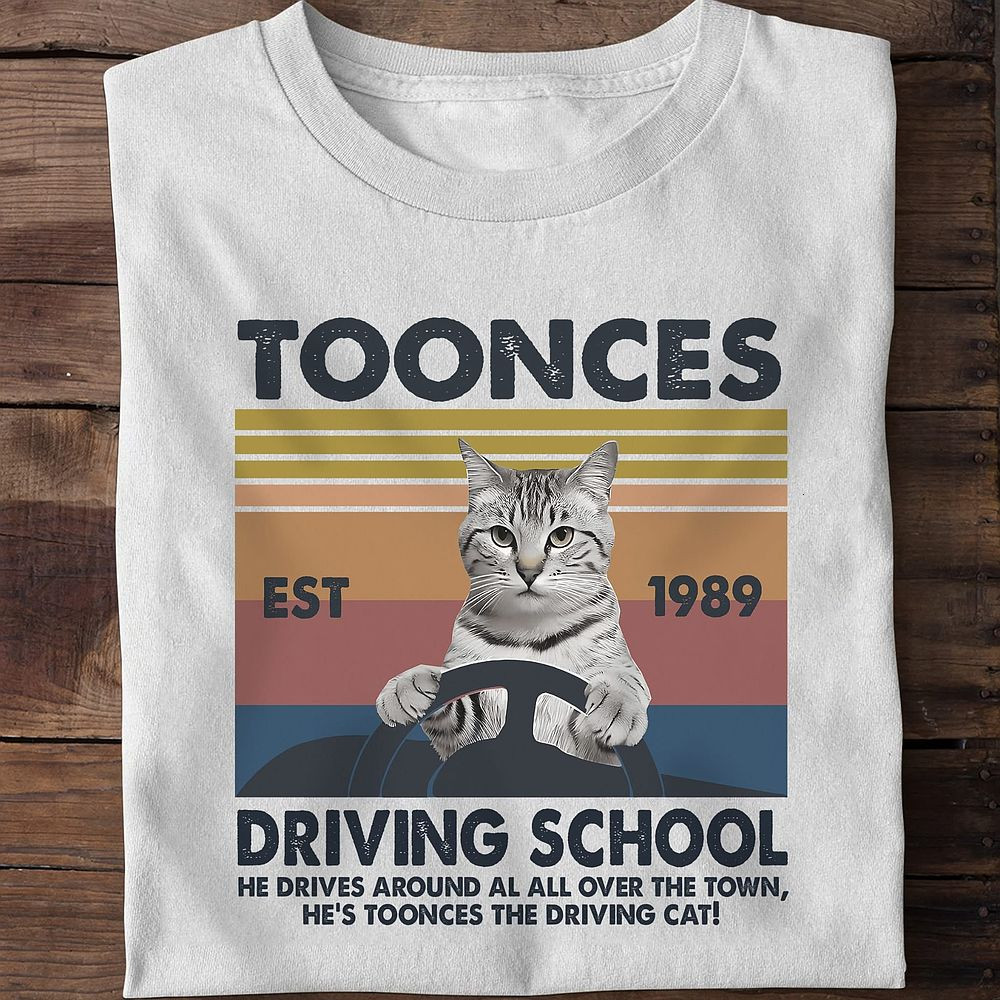 Toonces Est 1989 The Driving Cat T-Shirt Funny Retro SNL Parody Shirt