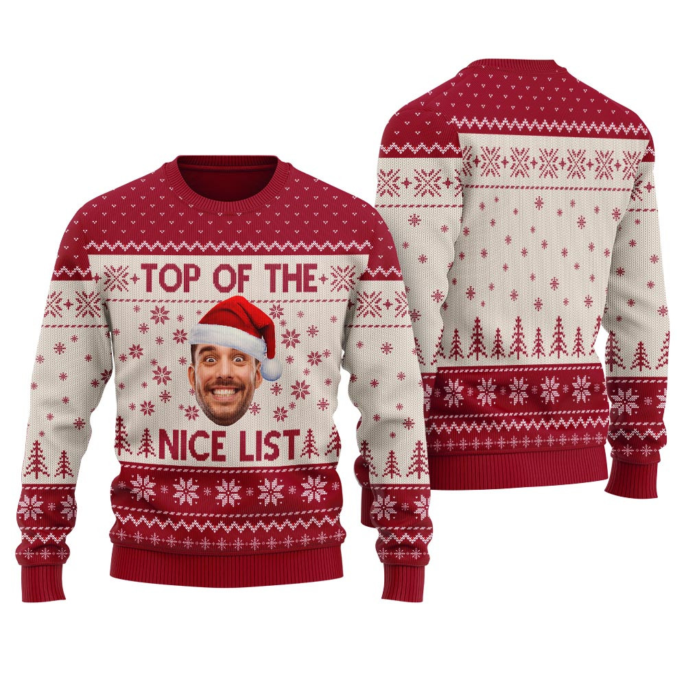 Top Of The Nice List Custom Ugly Sweater Cardinal Red Christmas Sweater Gift