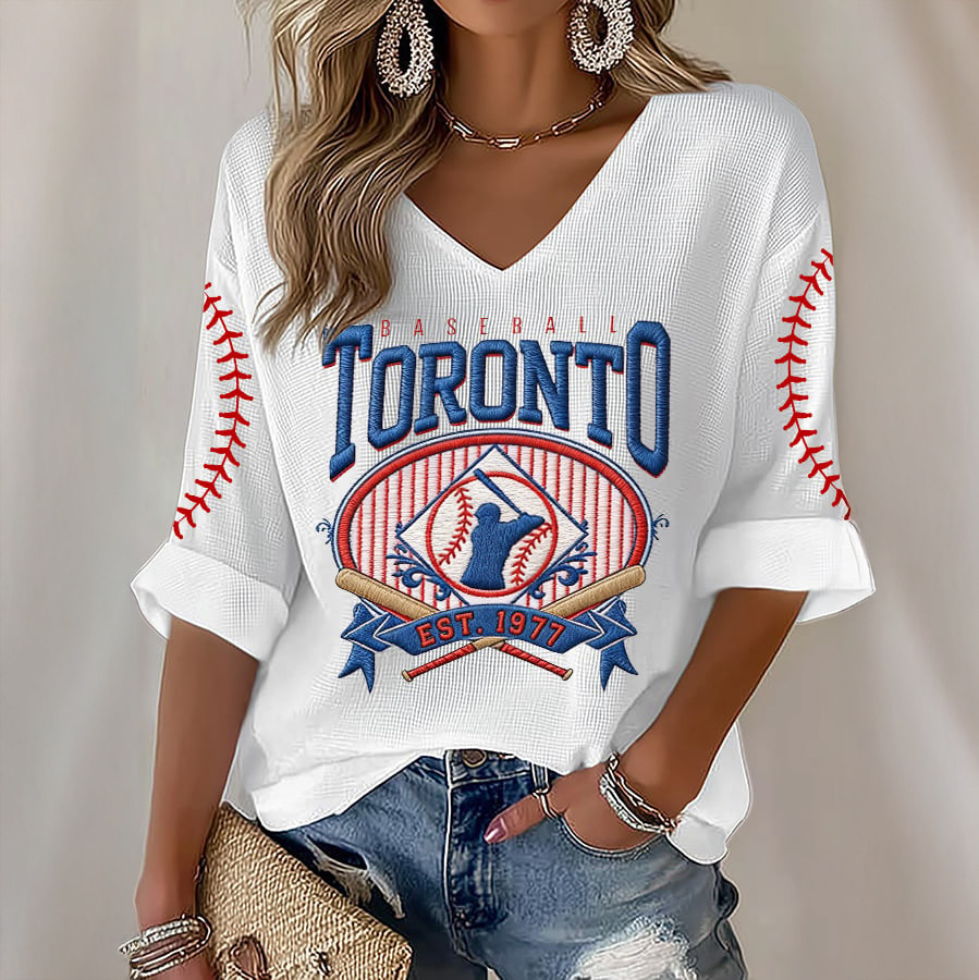 Toronto Baseball World Series V-Neck Long Sleeve Shirt Baseball Apparel Present For Fans