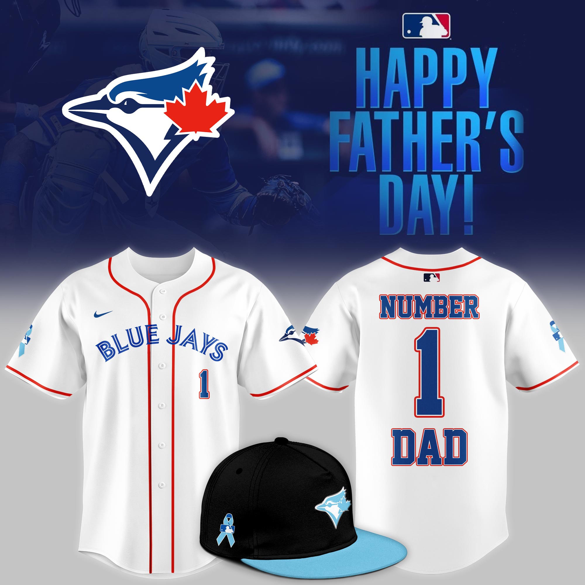 Toronto Blue Jays 2025 Fathers Day #1 Dad Jersey Blue Jays Merch Baseball Gifts Ideas