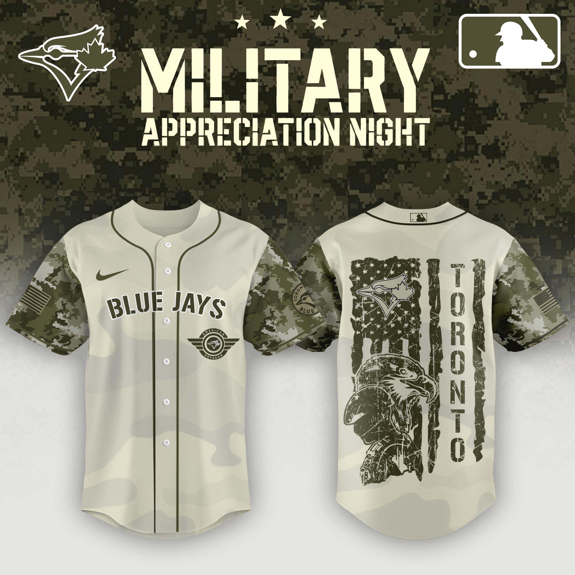 Toronto Blue Jays Military Appreciation Night Camo Jersey MLB Merch Honor Veteran Gifts