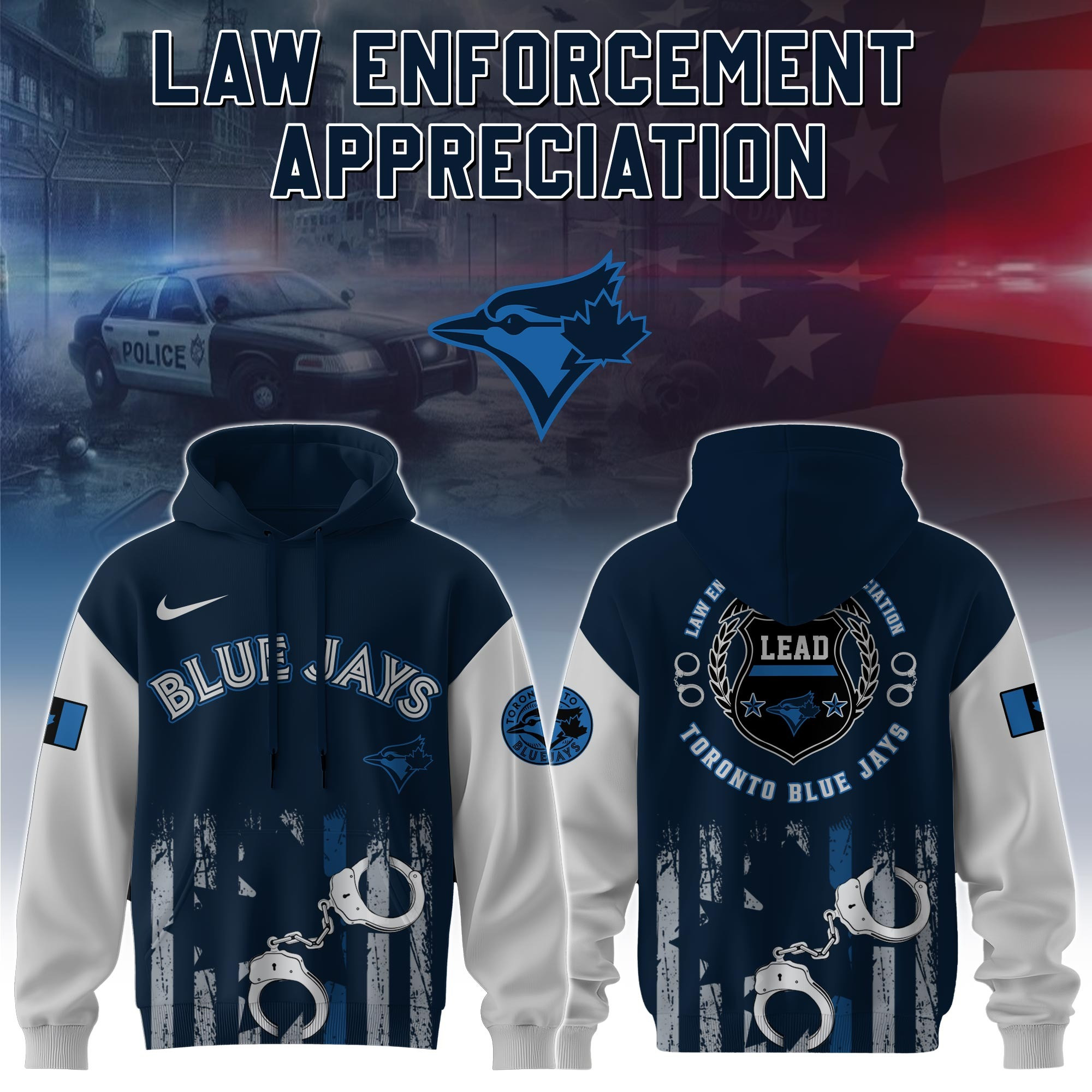 Toronto Blue Jays MLB Law Enforcement Appreciation Day Hoodie Thin Blue Line Apparel Gifts