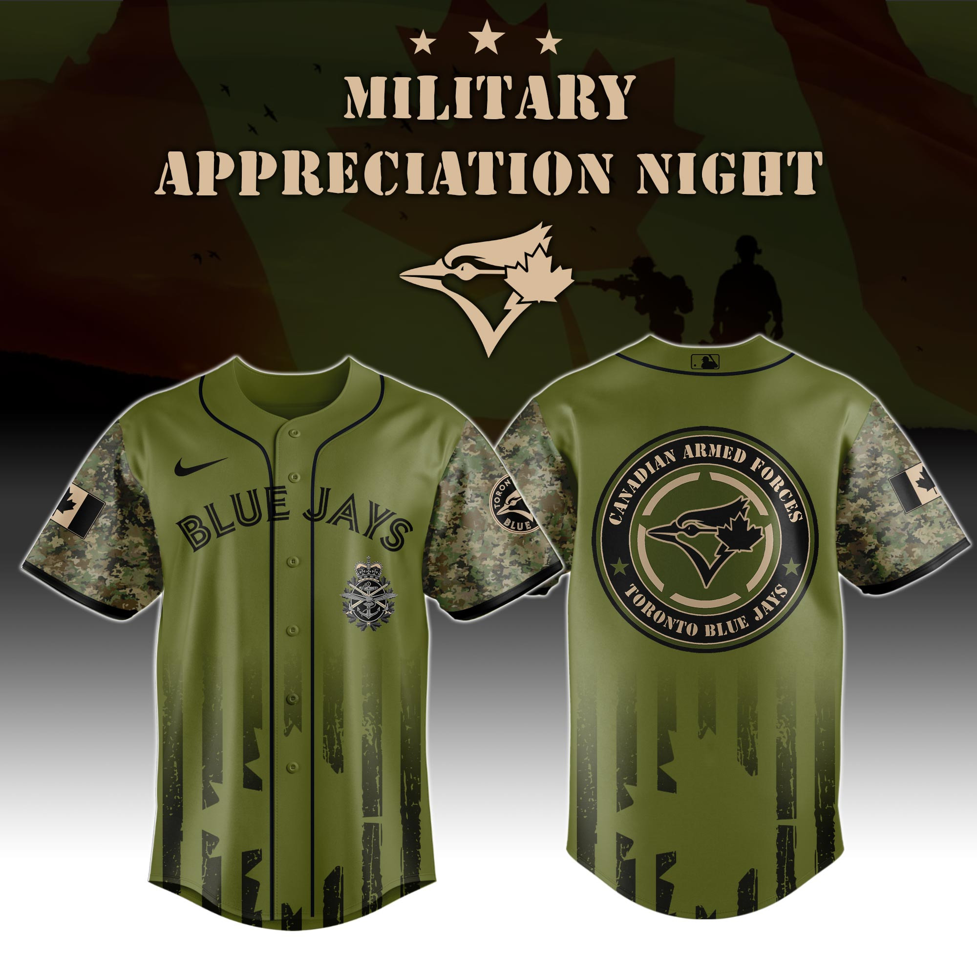 Toronto Blue Jays x Canadian Armed Forces Camo Jersey Military Appreciation Night Camo Jersey