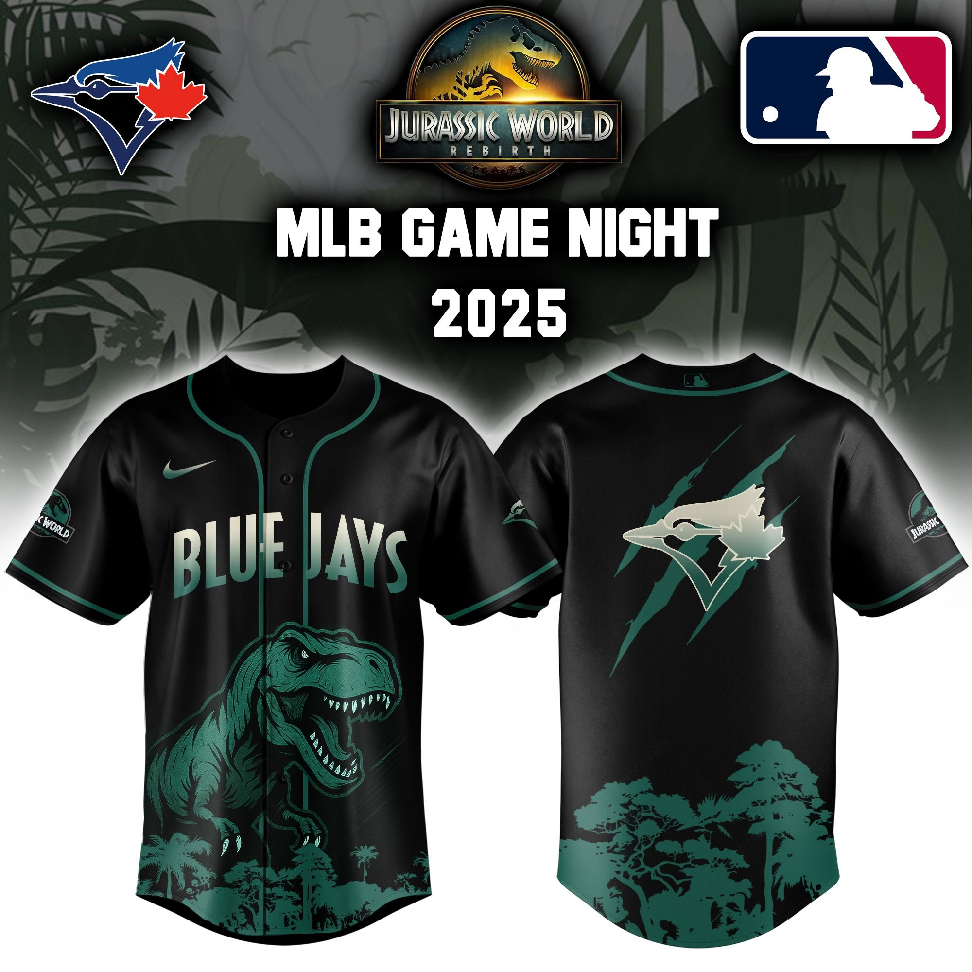 Toronto Blue Jays x Jurassic World Baseball Jersey Baseball Team Gift Ideas