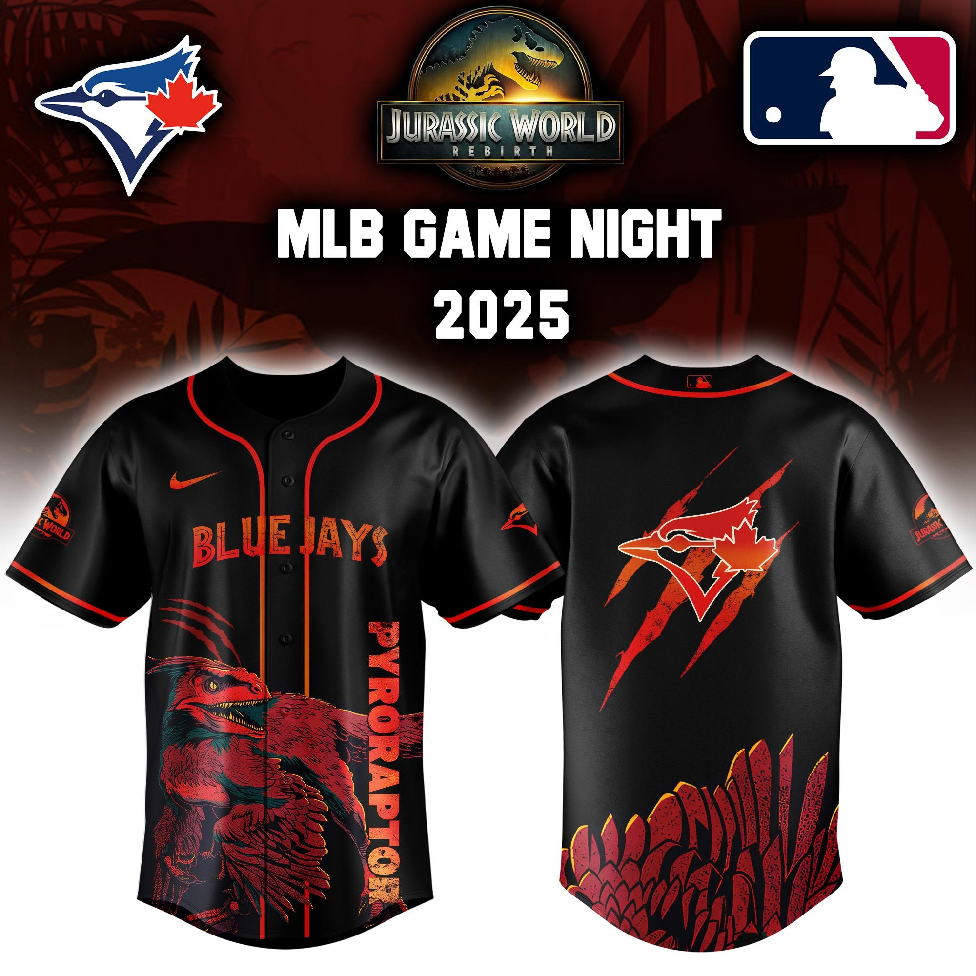 Toronto Blue Jays x Jurassic World Baseball Jersey Cool Baseball Gifts