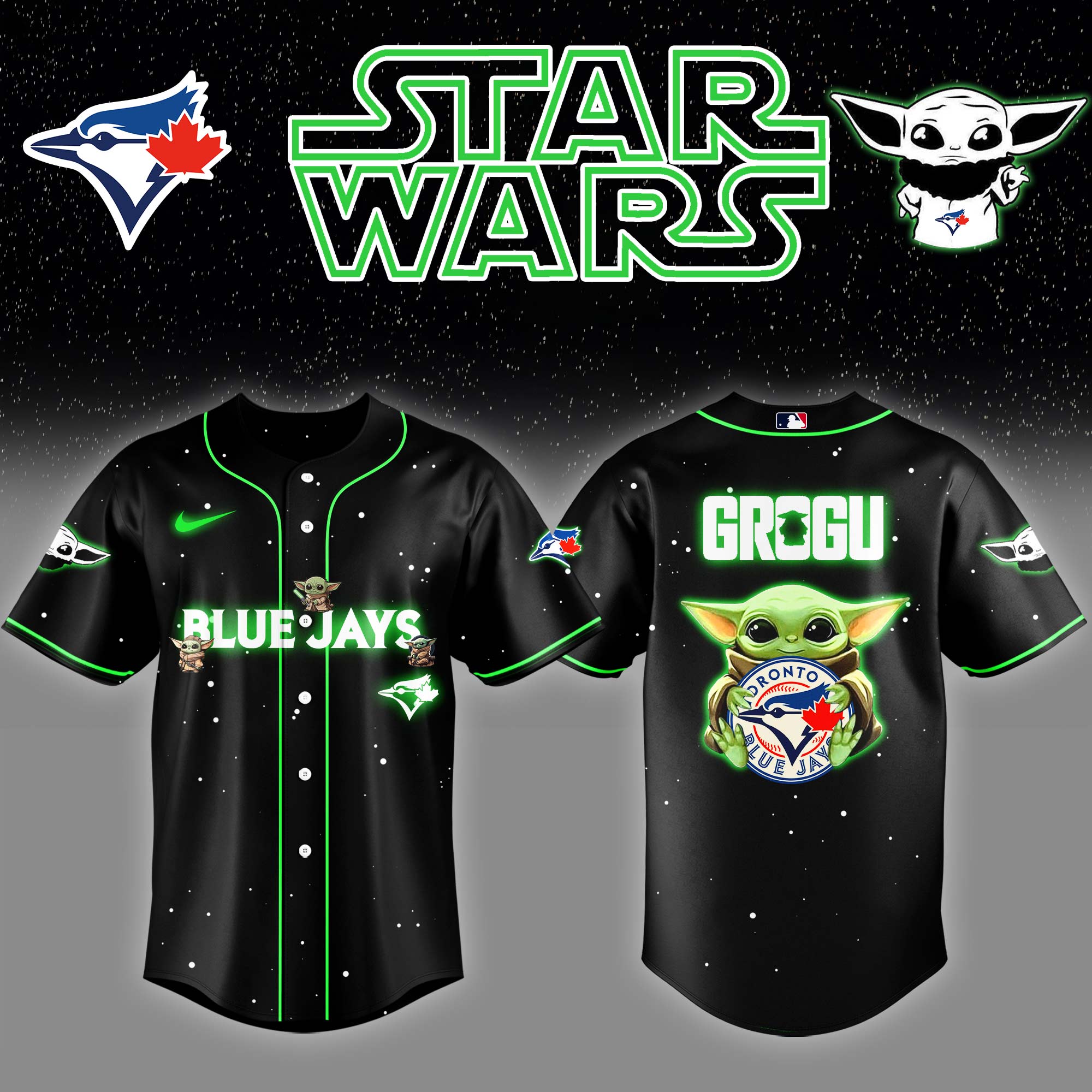 Toronto Blue Jays x Stars Wars Grogu Night Baseball Jersey Gifts For Baseball Fans