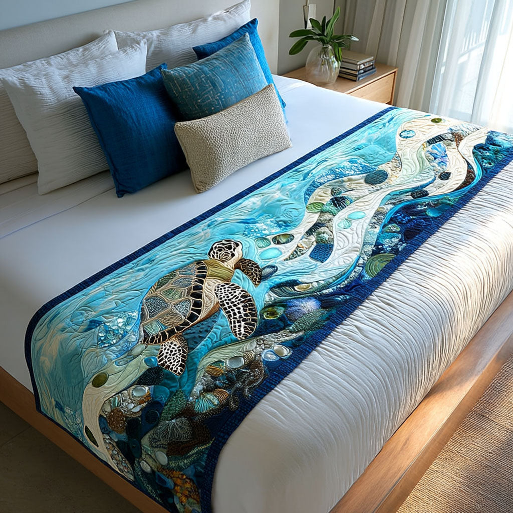 Tortoise Trails Quilted Bed Runner Bed Decorations Sea Turtle Gifts For Him
